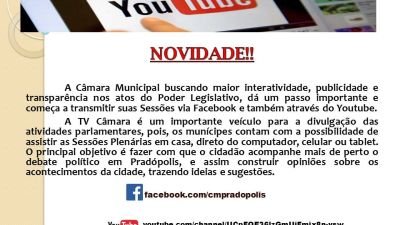 Novidade! Transmissão pelo Facebook e YouTube