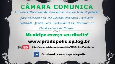 Convite para 15ª Sessão Ordinária da 3ª Sessão Legislativa da 14ª Legislatura