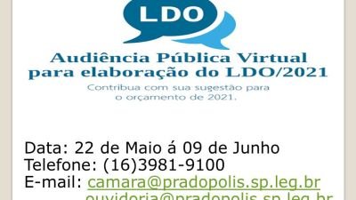 Audiência Pública para a Lei de Diretrizes Orçamentárias (LDO - 2021) - VIRTUAL