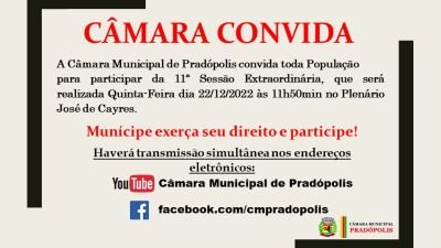 Convite para 11ª Sessão Extraordinária da 2ª Sessão Legislativa da 15ª Legislatura