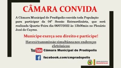 Convite para 04ª Sessão Extraordinária da 2ª Sessão Legislativa da 15ª Legislatura