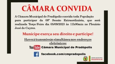 Convite para 08ª Sessão Extraordinária da 3ª Sessão Legislativa da 15ª Legislatura