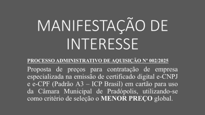 Manifestação de Interesse nº 002/2025 - certificado digital e-CNPJ/e-CPF